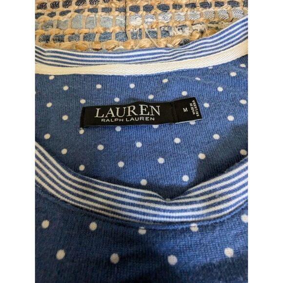 Ralph Lauren Black Label M Blue Ringer Pajama Top White Polkadot Stripes Preppy - Picture 5 of 6